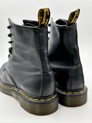 Dr. Martens Black Leather 8-Eye Lace-Up Boots with Yellow Stitching thumbnail 5