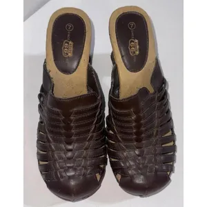 Route 66 Y2K 2000s‎ Platform Chunky Brown Faux Leather Strappy Heel Mules Clogs thumbnail 3