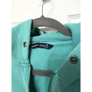 Abercrombie & Fitch Teal Quarter Zip Cropped Hoodie‎ Y2K Sleeve Logo M thumbnail 4