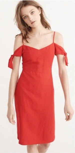 Abercrombie & Fitch Red‎ Linen Blend Off The Shoulder Sweetheart Midi Dress 6 thumbnail 1