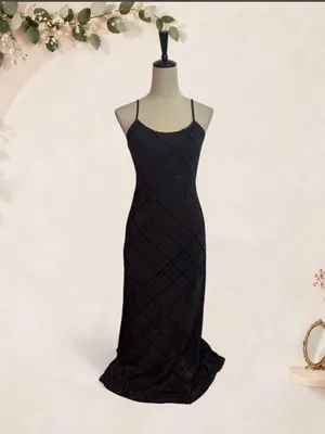 Aqua Blues Black Glitter Plaid Open Back Maxi Dress Size M thumbnail 4