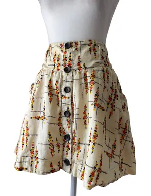 Free People Cream Floral Print Linen Blend Button Front Mini Skirt thumbnail 1
