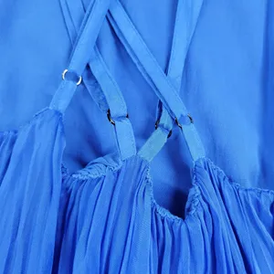 FRNCH Jailys Dress Womens M Blue Silk Viscose Criss Cross Open Back Tiered thumbnail 9