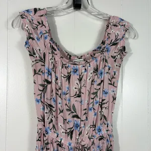 American Eagle Pink Floral Peasant Prairie Tiered Puff Sleeve Milkmaid Dress S thumbnail 2