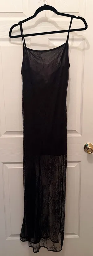 Cupshe Women’s Black Lace Sheer Full Slip, Size L, Polyester thumbnail 1