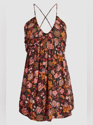 New Free People Women's Black Pixie Cross Back Floral Print Tunic Top Size large thumbnail 3