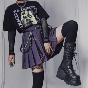 Women's Combat Boots High Chunky Platform Punk Gothic Motorcycle Boots size 37 thumbnail 1