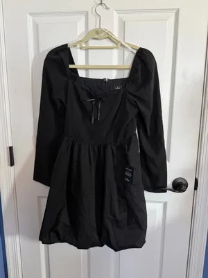 Lulus Darling Picture Black Bow Bubble Hem Black Mini Dress Small NWT thumbnail 5