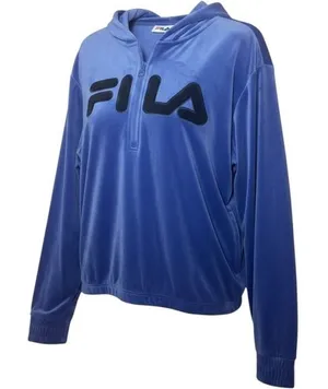 FILA Womens Velour Half Zip Hoodie Size M Blue Velvet Logo Y2K Athleisure‎ thumbnail 1