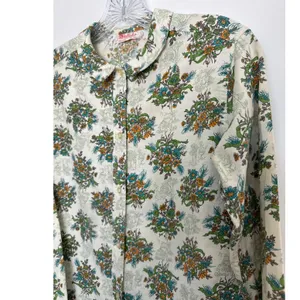 Vintage 60's Shirtmaker green Floral Cotton Blouse Peter Pan Collar USA Small thumbnail 8