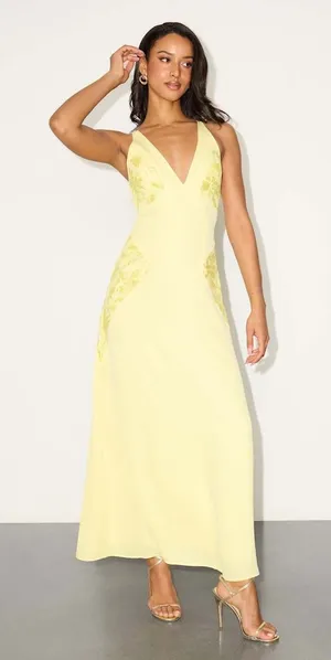 Lulus Julissa Light Yellow Embroidered Tie-Back Maxi Dress thumbnail 1