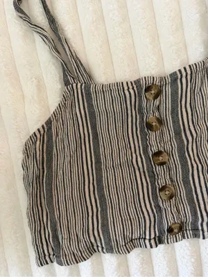 American Eagle Outfitters Striped Button-Front Cropped Tank Top - Black & Cream thumbnail 2