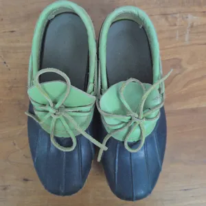 LL Bean Women's Bean Boots, Rubber Mocs with Leather Green Uppers 7M thumbnail 3