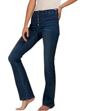 Free People Kaye Button Fly Mid Rise Flare Dark Wash Denim Jeans 28 thumbnail 1