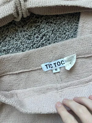 Tic Toc Ruched Knit Two-Piece Loungewear Set in Light Beige thumbnail 5