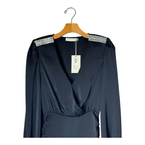 Ramy Brook Dress Women 00 Black Satin Rhinestone Embellished Foxy Mini‎ Cocktail thumbnail 4