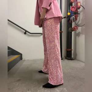 NWOT pink sequin glitter wide leg pants thumbnail 8