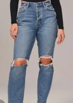 Abercrombie & Fitch Dad High Rise Distressed Blue Jeans Curve Love thumbnail 1