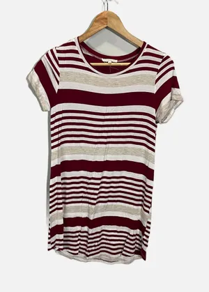 Wasabi + Mint Shirt Dress Womens Small Burgundy Striped Casual Crew Neck Mini thumbnail 1