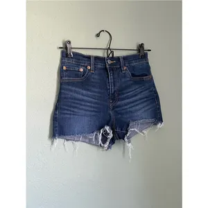 Levi’s High Rise Short Size 26 Dark Wash Raw Hem Cut Off Frayed Fringe thumbnail 2