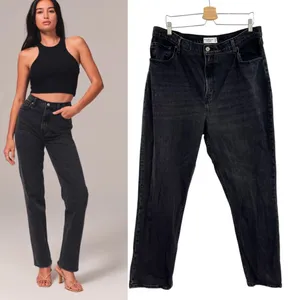 Abercrombie Curve Love Jeans Ultra High Rise 90s‎ Straight Black Size 34 18R thumbnail 2