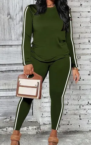 Amazon Women's Green Leggings Set with White Stripes thumbnail 1