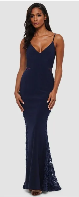 Betsy & Adam Lace-Inset formal maxi gown dress - navy blue size 2 thumbnail 1
