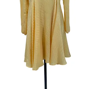 Maje Roseau Jacquard Skater Dress Long‎ Sleeve Yellow Size 40 US Large thumbnail 6