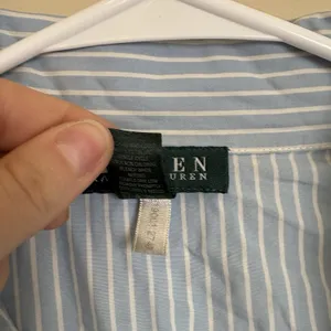 Lauren Ralph Lauren Sz S Button-Front Pajama Shirt Blue Striped Cotton Comfort‎ thumbnail 4