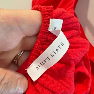 Altar'd‎ State Red Cotton Gauze Puff Sleeve Peplum Tie Back Top XXL NWT thumbnail 6