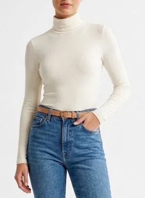 Naked Wardrobe Cream Turtleneck Long Sleeve Bodysuit Small thumbnail 1
