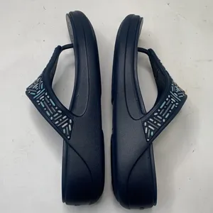 CROCS Women’s Monterey Beaded Wedge Flip Sandals Navy Blue S-606 Size 10 thumbnail 8