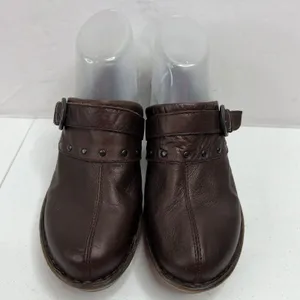 Born Sz 40.5 US 9 Ibra Moro Leather Mule Buckle Block Heel Clogs Metallic Bronze thumbnail 5