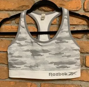 Reebok‎ Womens Large Sports Bra Gray Camo Print Racerback Athletic Workout Top thumbnail 1