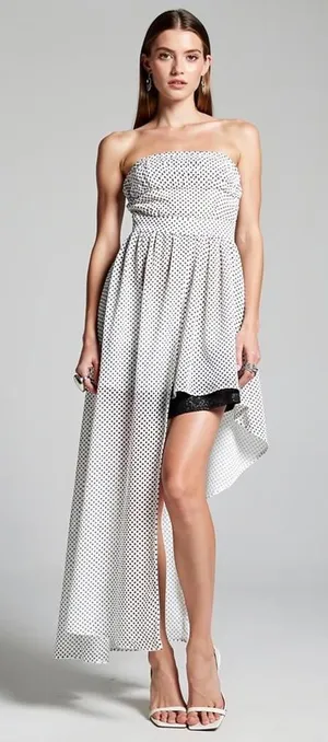 Love Point Pin Up Style Polka Dot Bustier Dress With Side Train Sz L thumbnail 1