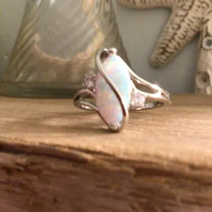 White Gold Plated Brass Created Fire Opal with cubic zirconia sz 6 thumbnail 7