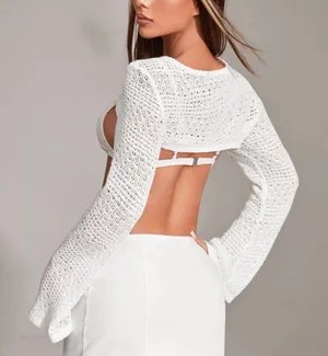 SheIn ICON Super Crop Flounce Sleeve Sweater Without Bra thumbnail 2