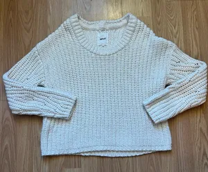Aerie Oversized Chunky‎ Knit Cream Sweater Women’s XS-M Cozy Pullover Christmas thumbnail 1