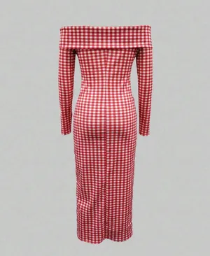 SheIn Red Gingham Off The Shoulder Maxi Dress thumbnail 2