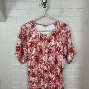 NWT Nine West Puff Sleeve Chiffon Maxi Midi Dress In Pink Abstract Floral M thumbnail 4