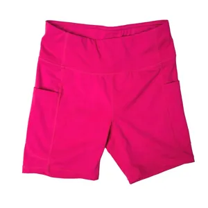 Womens Raspberry Pink Mid Rise Pockets Stretch Activewear Sports Biker Shorts S thumbnail 1