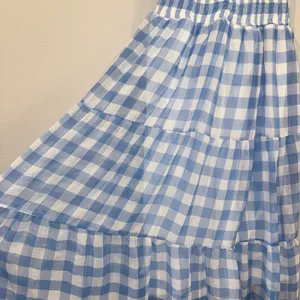 Cellecci Blue Gingham Smocked Tie Strap Tiered Midi Dress Size M thumbnail 4
