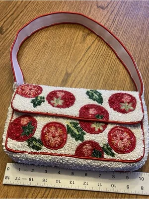 Viral Beaded TOMATO Shoulder handBag Handcrafted India Anthropologie Inspired thumbnail 6