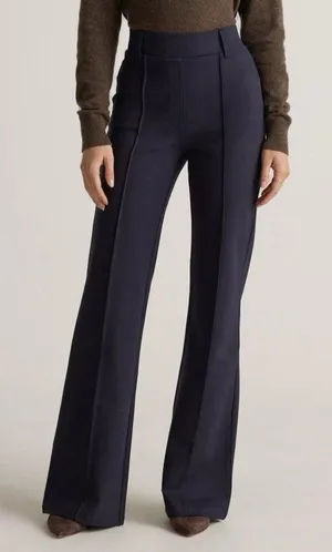 Quince Ultra Stretch Ponte Flare Leg Pants Pull On Navy Blue Womens Size M thumbnail 1