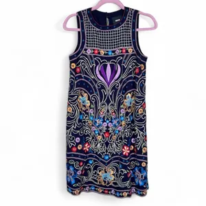Maeve Anthropologie Blue Floral Embroidered Mini Shift Dress Womens 2 Sleeveless thumbnail 2