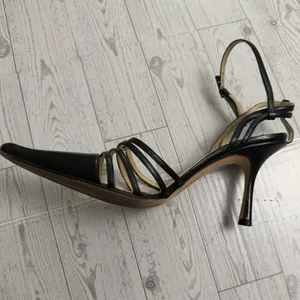 00s Y2k‎ JIMMY CHOO Black Strappy Cut Out Pointed Toe Stiletto Heeled Shoes 38.5 thumbnail 10