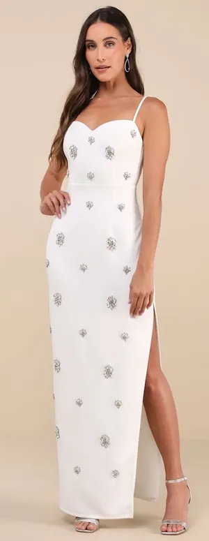 Lulus Completely Regal White Rhinestone Column Dress Embellished Extra Small thumbnail 1