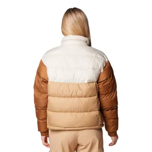 Columbia Pike Lake II Cropped Insulated Jacket Omni-Heat Puffer Coat Brown White thumbnail 2