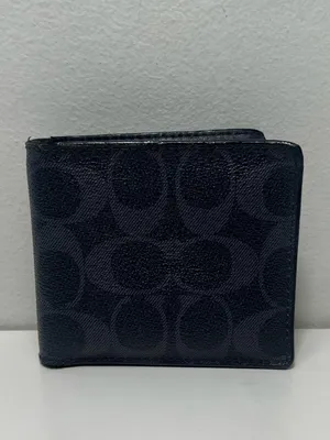Coach Men's Signature Leather Black & Charcoal Bifold Wallet W/ Coin Pocket thumbnail 2