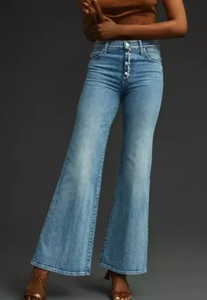 MOTHER SUPERIOR The Fly Cut Tomcat Roller in Crashing Blue Wide Leg Jeans 26 thumbnail 1